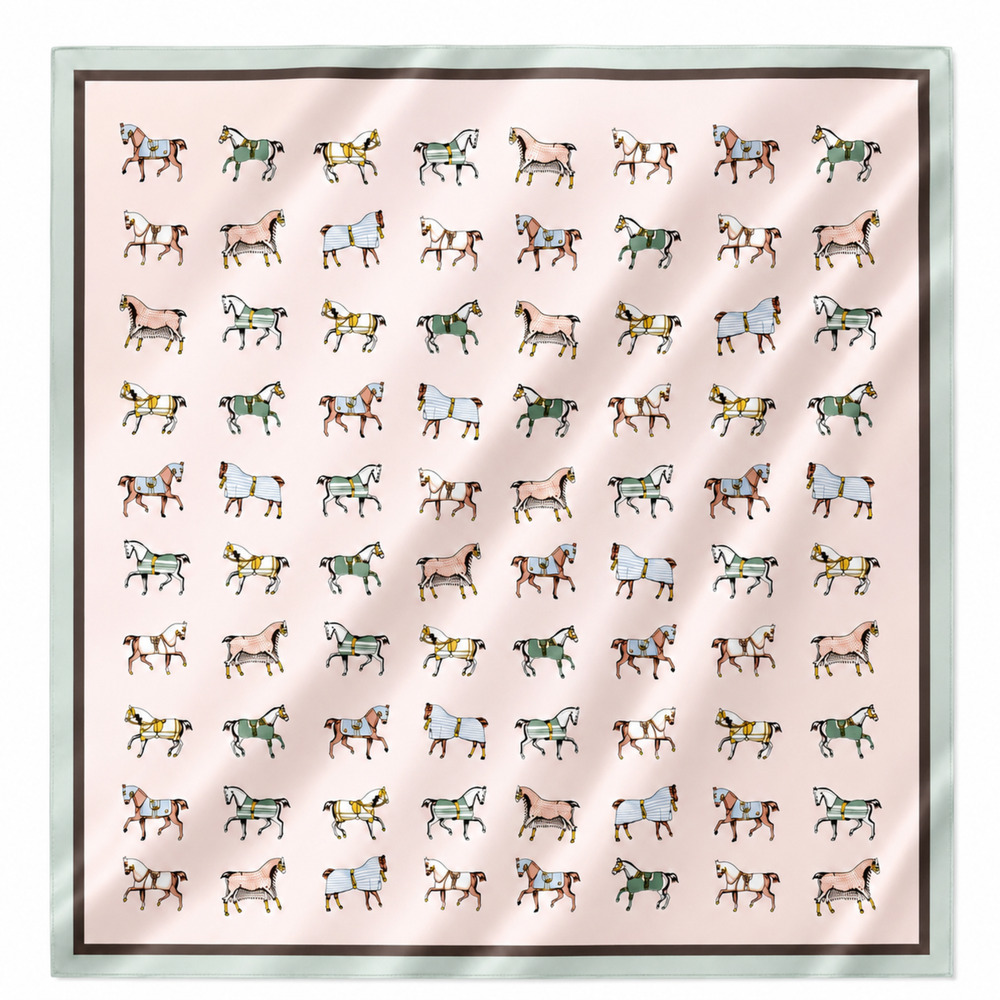 Equestrian Horse Print Satin Square Scarf | Classic Preppy | Noble Blush